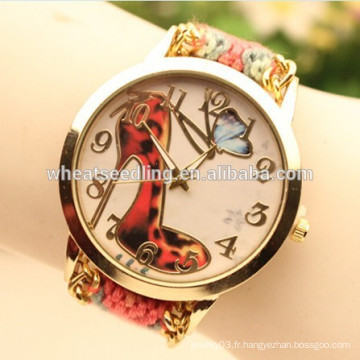 2015 nouvelle conception rouge talon a main wooven rétro montre bracelet